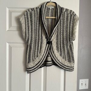 Cabi short, one button black-and-white over sweater